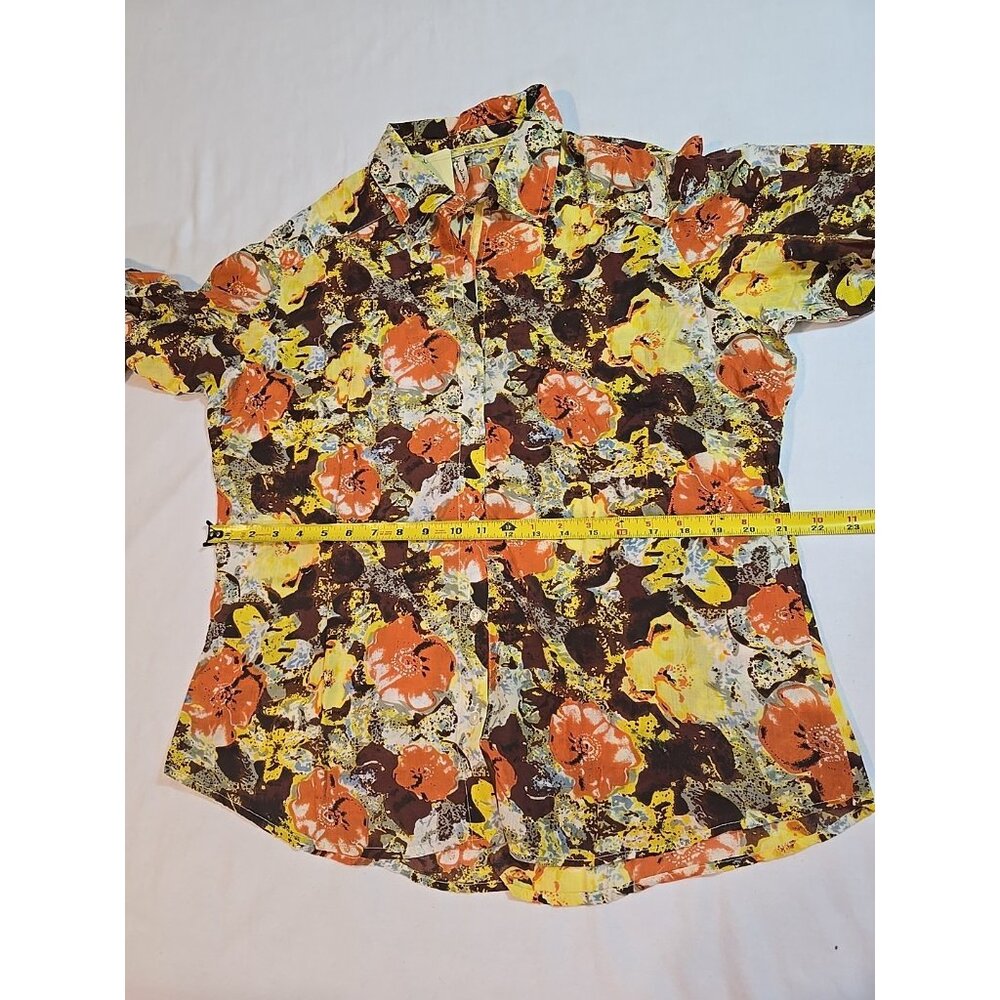 Cotton Daisy Button Down Shirt Lightweight roll‎ tab sleeves Hipster Size L New - Picture 10 of 16